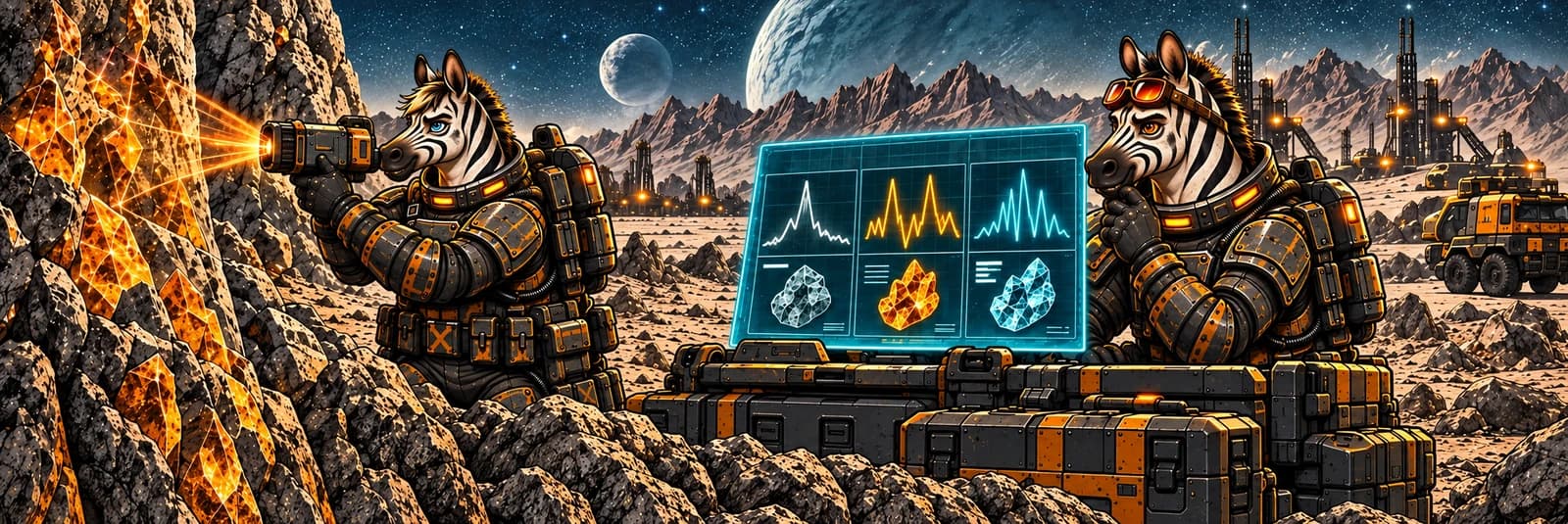 Zebra surveyors scan mineral rocks and compare signal waveforms.